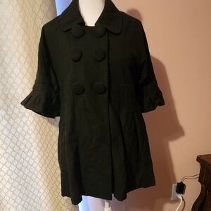 Love Stitch Black Pea Coat Wool-Blend Structured